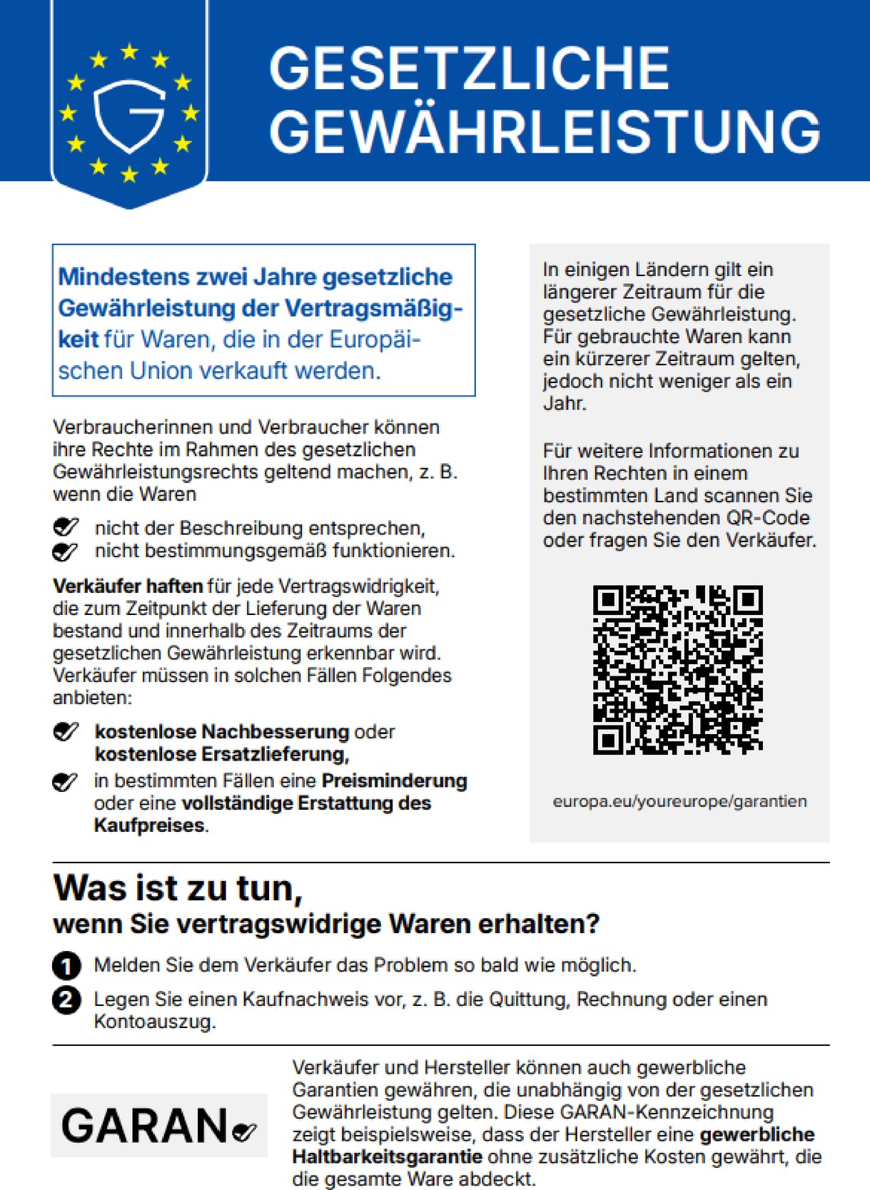 EU gesetzliches Gewährleistungs-Label